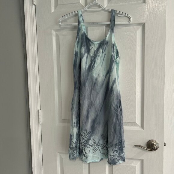Ladie's Tank Sundress - Light Blue TieDye Embroidered Hem  - Size M - Picture 1 of 3